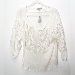 World Market White Boho Crochet Gauze Top Oversized Size L/XL NWT